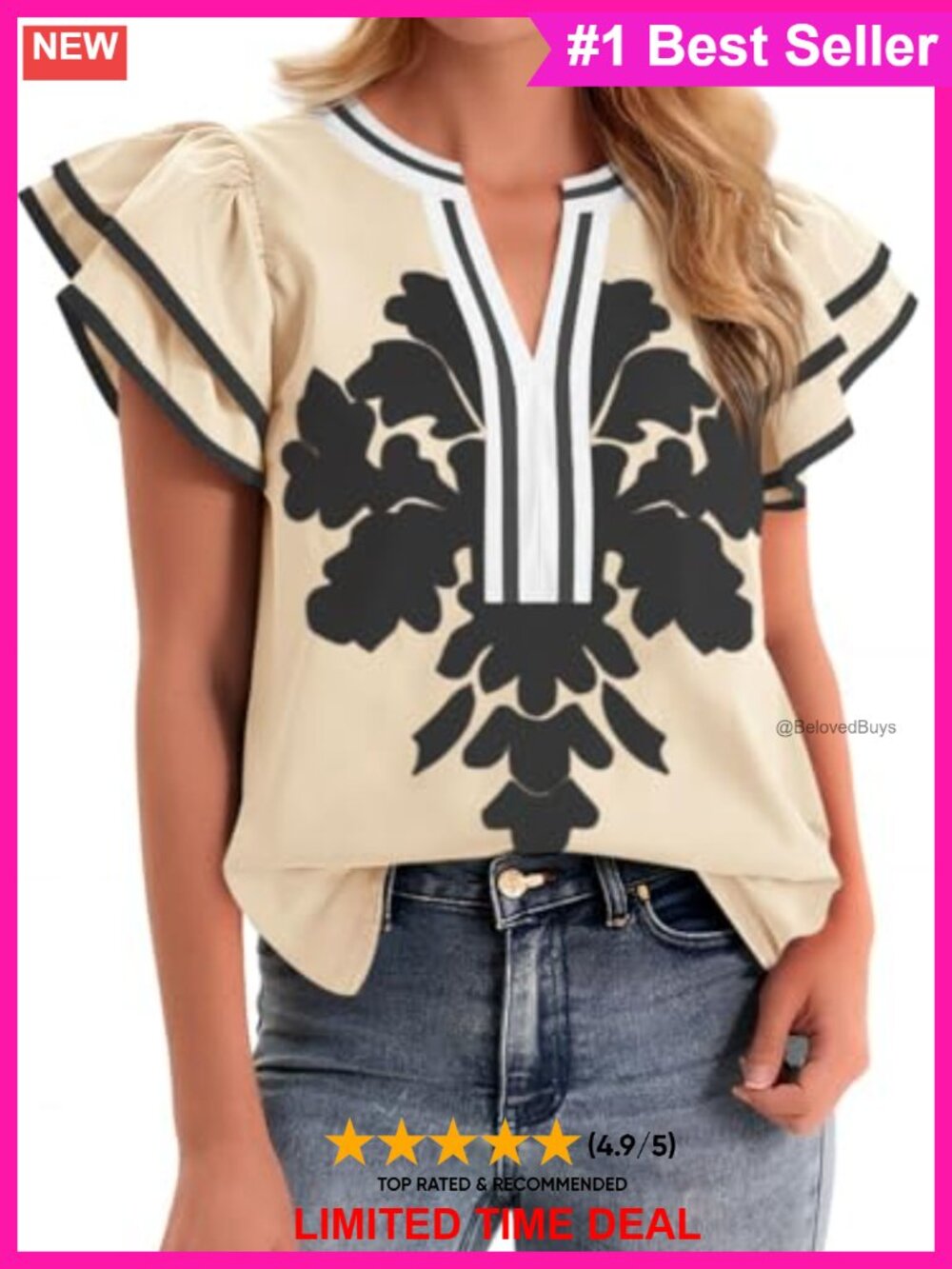 Ruffle Color Block V Neck Floral Print Tank Top Blouse